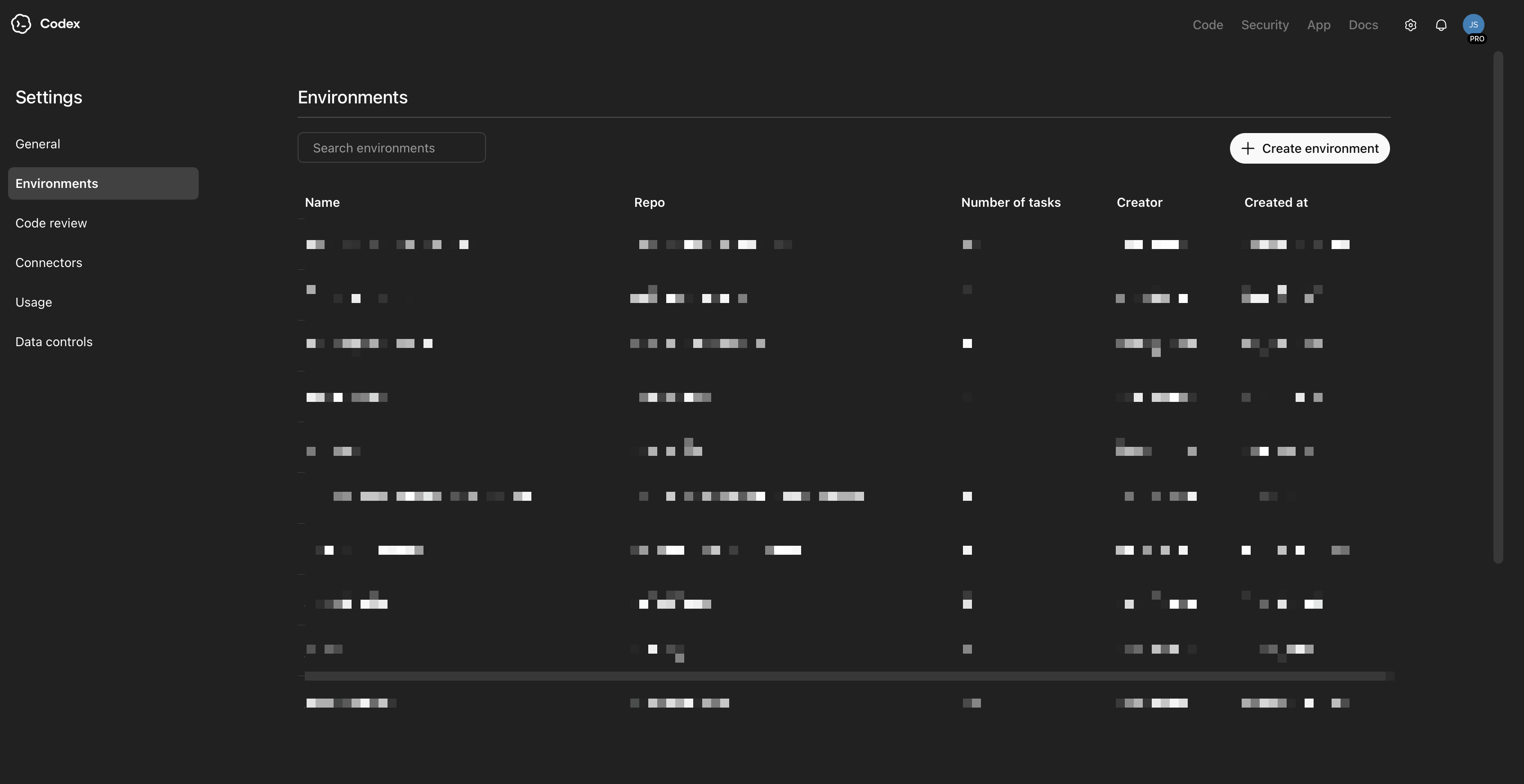 Codex environments